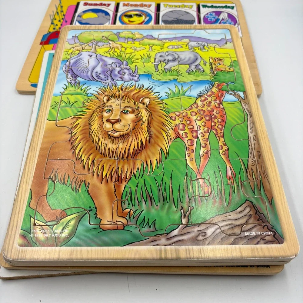 Sky Kids Playskool‎ Wood Puzzle Lot Kids OS Multicolor Good Vintage Educational